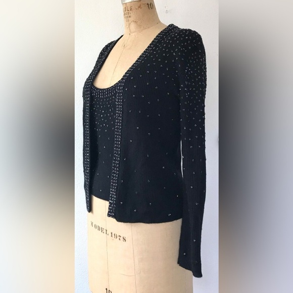 Vintage 60s Beaded Wool Blend tank top w matching cardigan - Picture 2 of 10